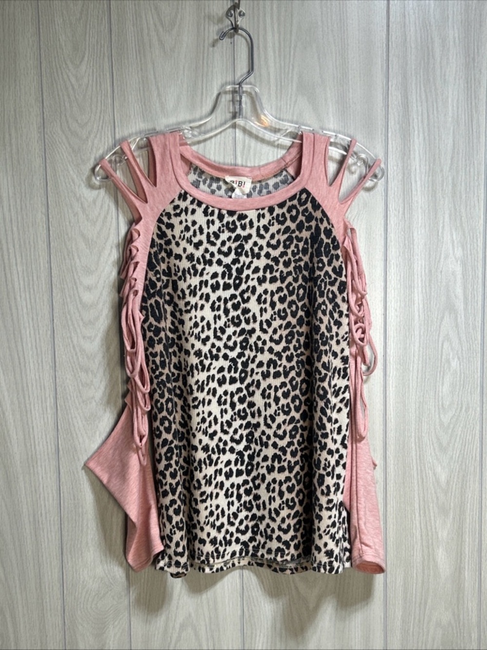 BIBI Pink And Leopard Print Cold Shoulder Blouse Size Small